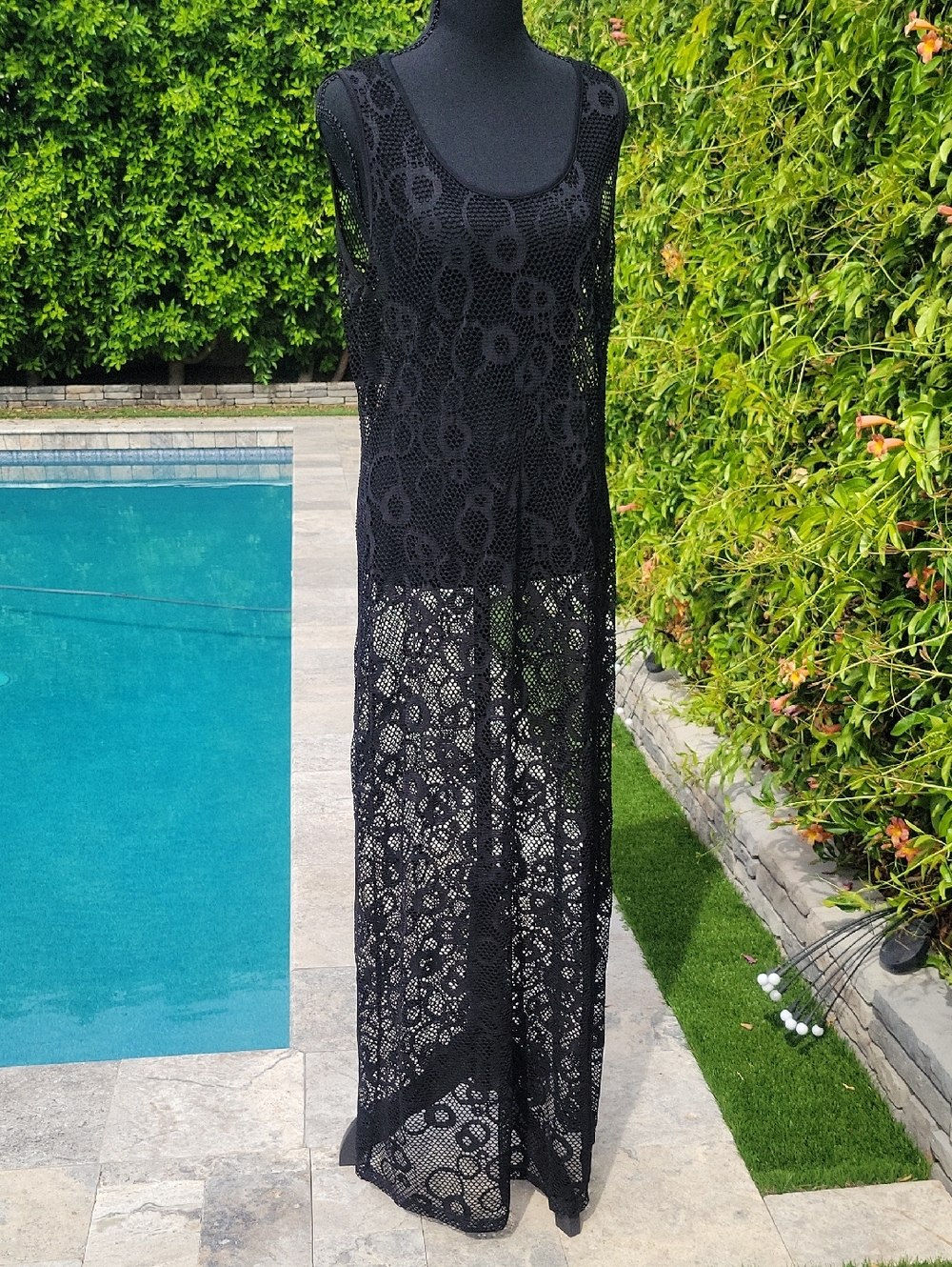 Bali Black Lace Floor Length Swim Coverup Sz XL